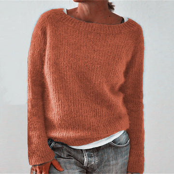 Women's Solid Color Sweater – Classic Round Neck Pullover