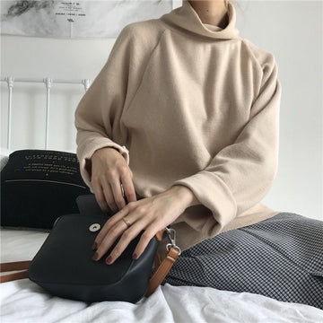 Women’s Solid Color Half-High Collar Long Sleeve Top