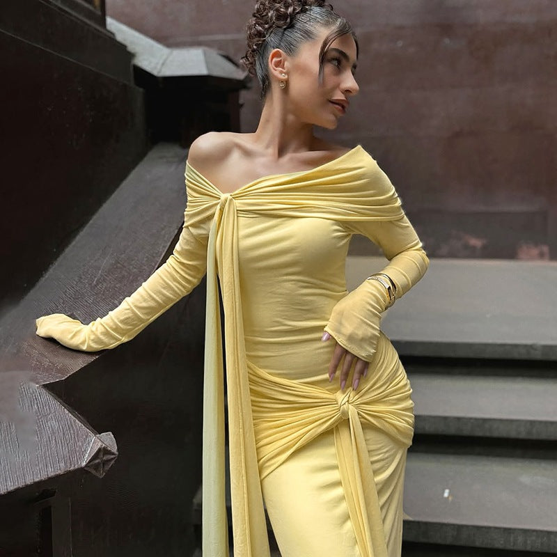 Women's Off-Shoulder Lace-Up Dress – Slim-Fit Elegant Silhouette