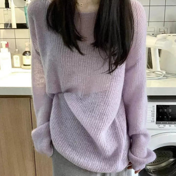 Women’s Purple Hollow-Out Blouse – Lightweight Elegance