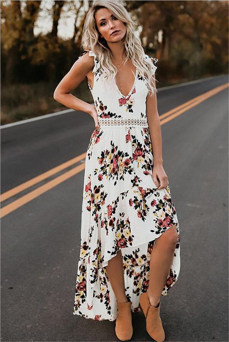 Sleeveless Irregular Print Dress – Chic & Flowing