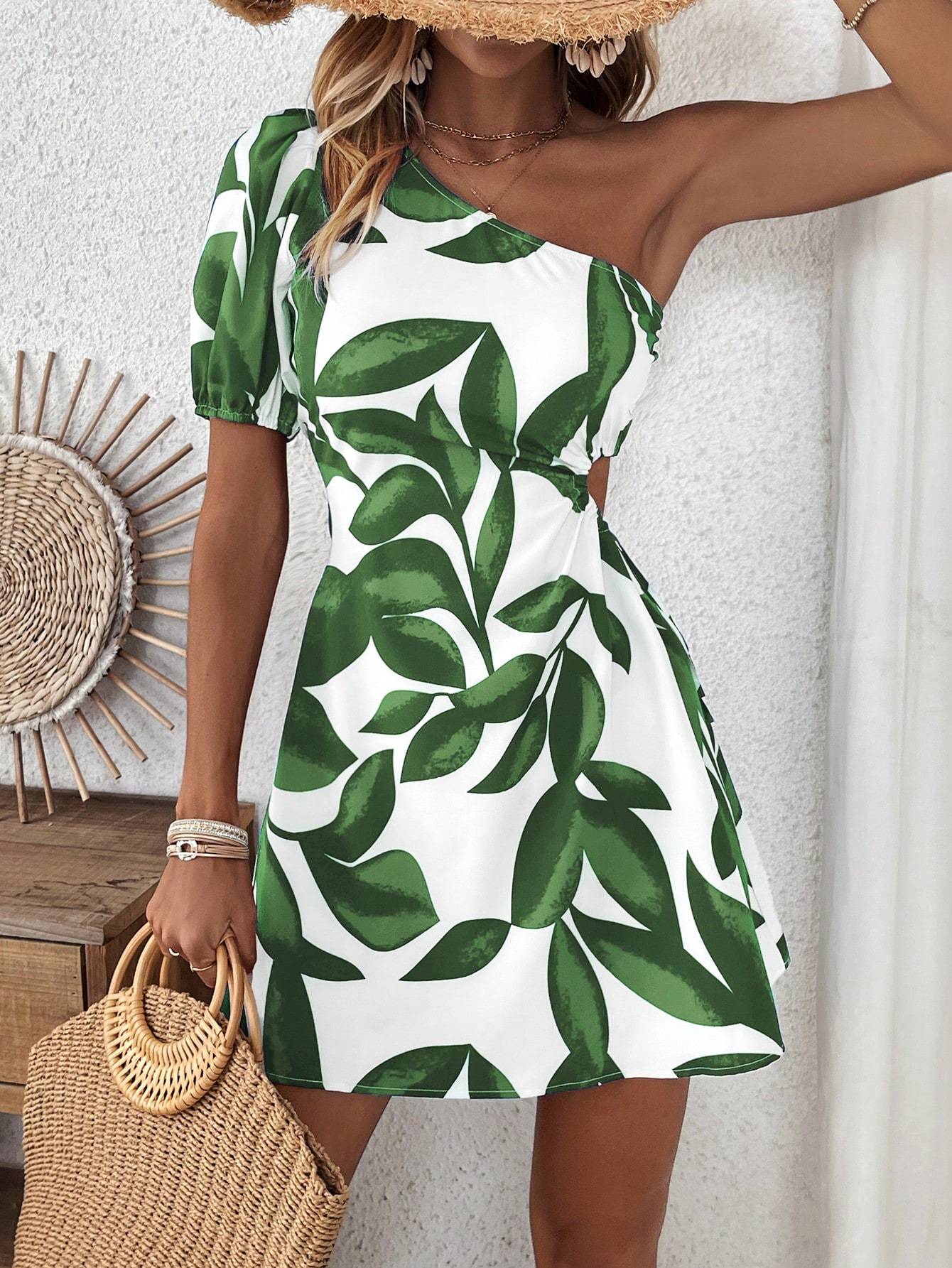 Women’s Puff Sleeve A-Line Dress – Vacation Elegance