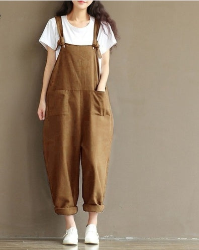 Women’s Casual Cotton Suspender Trousers – Relaxed & Stylish