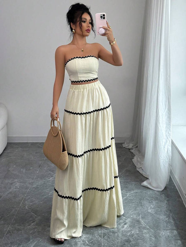Rafferiza 2pcs/Set Women Elegant Cropped Bandeau Top And Skirt Set