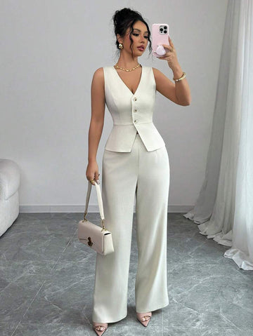 Elenzga Women Elegant Sleeveless Camisole And Pants Set