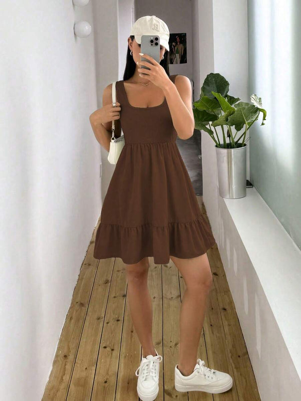 Sleeveless Ruffled Dress – Open Back with Layered Hem