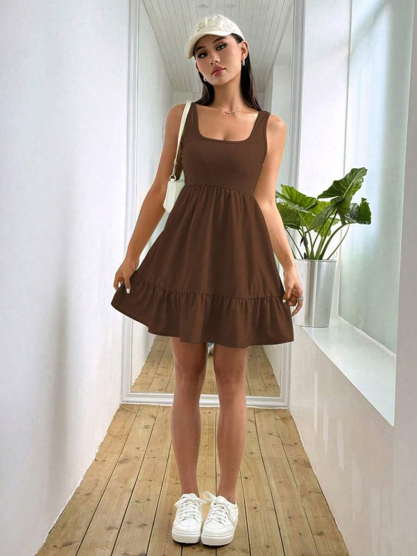 Sleeveless Ruffled Dress – Open Back with Layered Hem