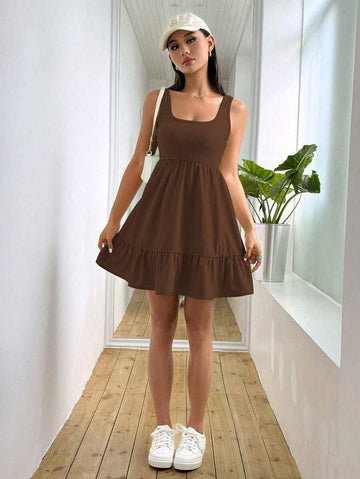 Sleeveless Ruffled Dress – Open Back with Layered Hem