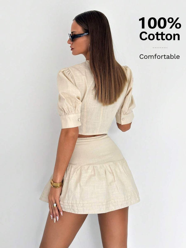 Siren Gaze Women’s Two-Piece Summer Set — Cotton Blouse & Skirt