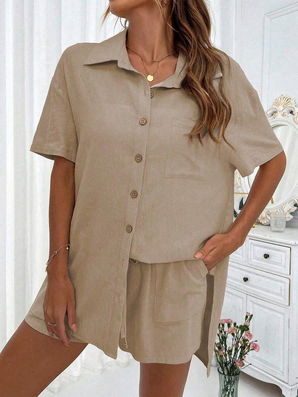 LUNE Women’s Shirt & Shorts Set — Relaxed Drop Shoulder
