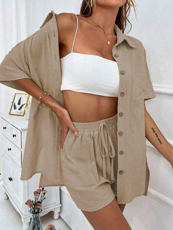 LUNE Women’s Shirt & Shorts Set — Relaxed Drop Shoulder
