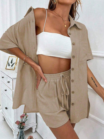 LUNE Women’s Shirt & Shorts Set — Relaxed Drop Shoulder