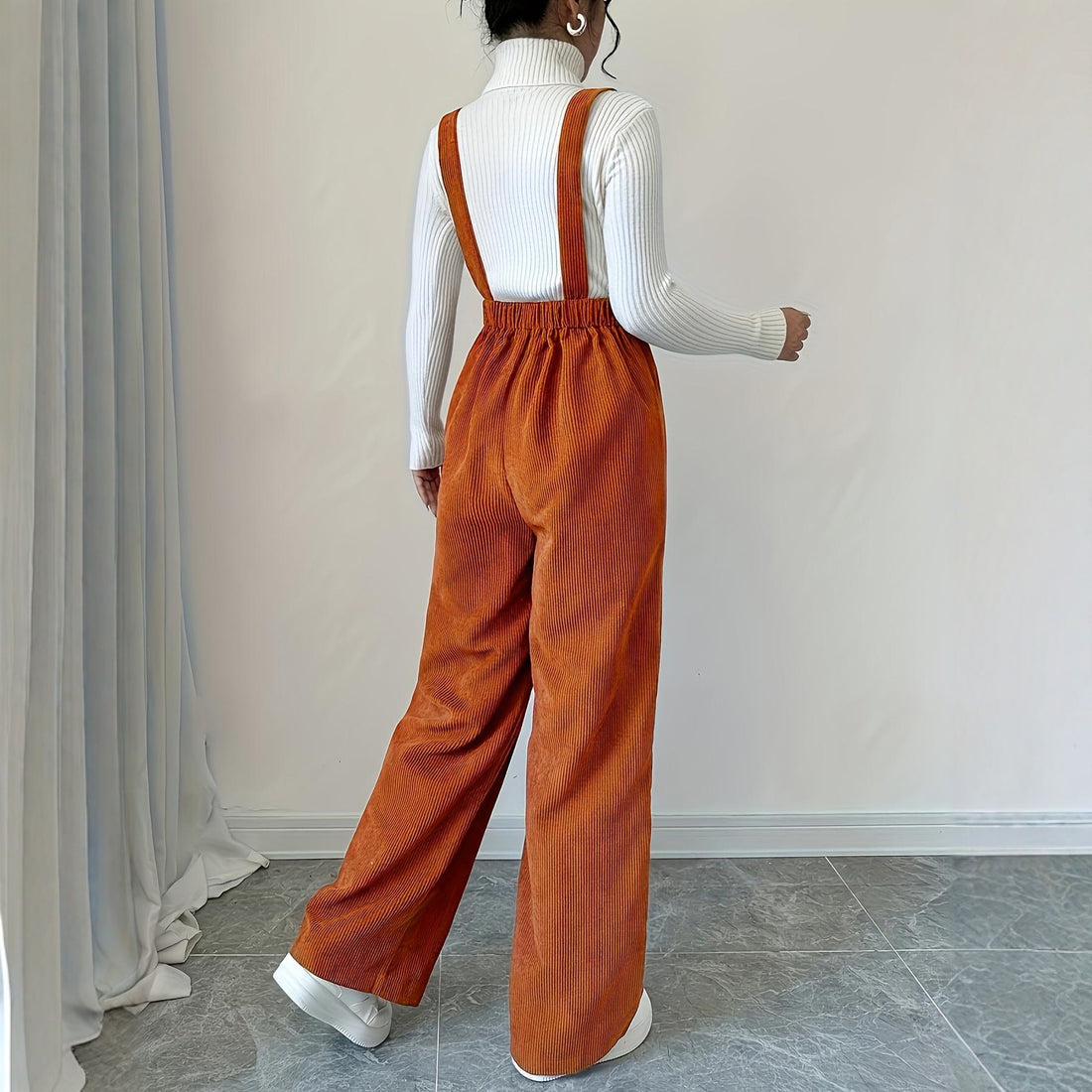 Women's Corduroy Loose Straight Bib Pants – Casual Suspender Jumpsuit