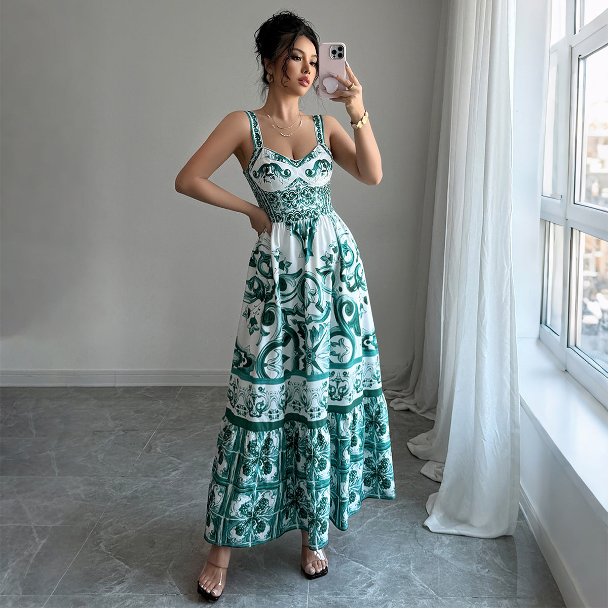 Green Floral Print Maxi Dress – Effortless Elegance