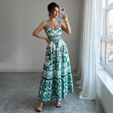 Green Floral Print Maxi Dress – Effortless Elegance