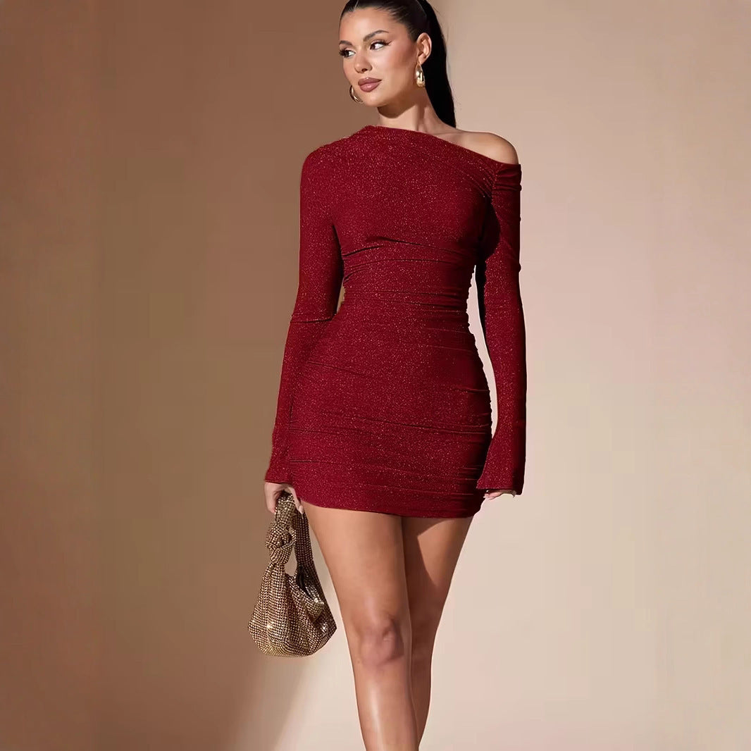Women's Sexy One-Shoulder A-Line Party Dress – Bold Red Elegance