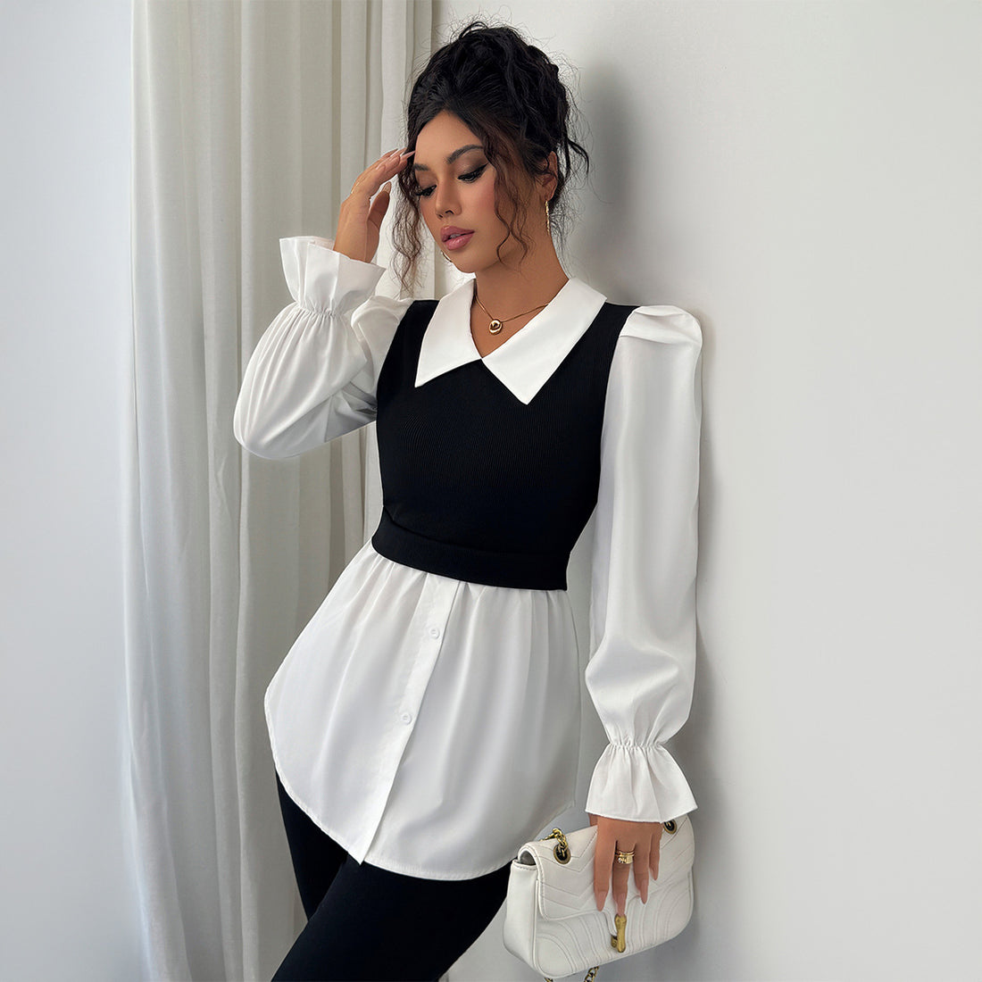 Women’s Simple Style Fake Two-Piece Shirt Vest – Chic & Effortless
