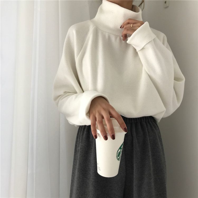 Women’s Solid Color Half-High Collar Long Sleeve Top