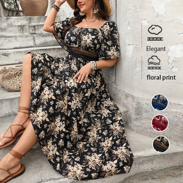 Women's Vintage Print Short Sleeve Dress