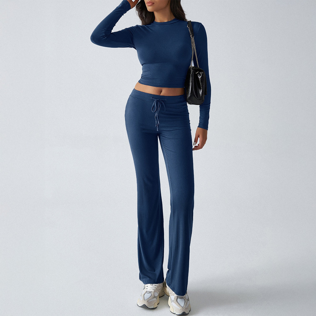 Women’s Solid Color T-Shirt & Trousers Suit – Effortless Coordination