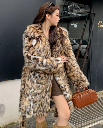 Fashion Mid-Length Fox Fur Coat – Chic Street Style