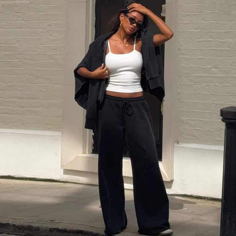 Zipper Hoodie & Drawstring Pants Set – Women's Slim Fit Casual Streetwear Suit