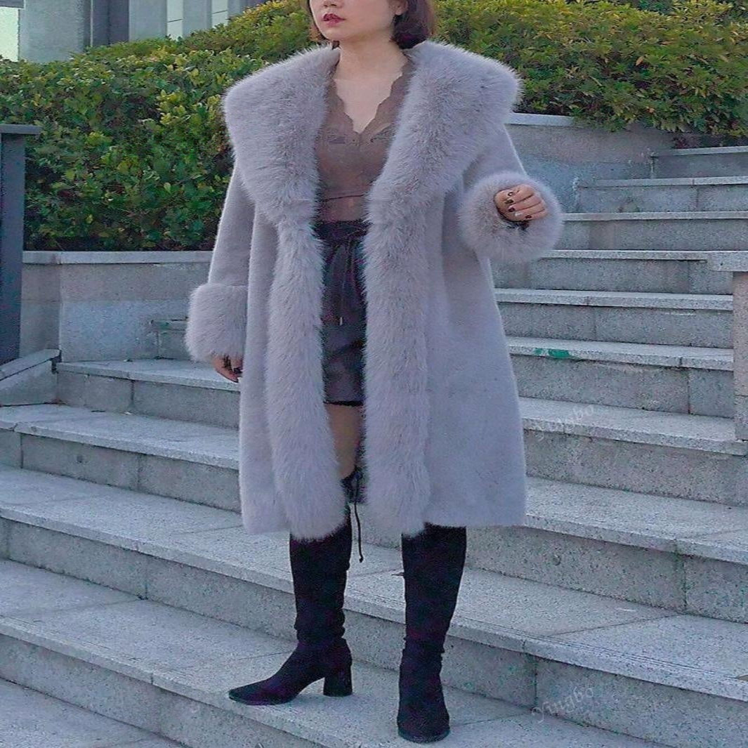 Women’s Faux Rabbit Fur Mid-Length Coat – Cozy Elegance with Modern Charm