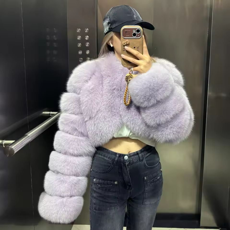 Short Stitching Winter Warm All-Matching Top Jacket – Cozy Faux Fur Outerwear