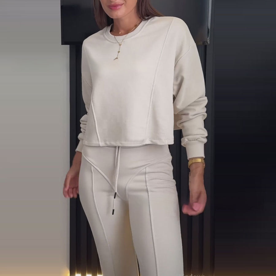 Women's Casual Hooded Two-Piece Set – Solid Color Top & Pants Outfit