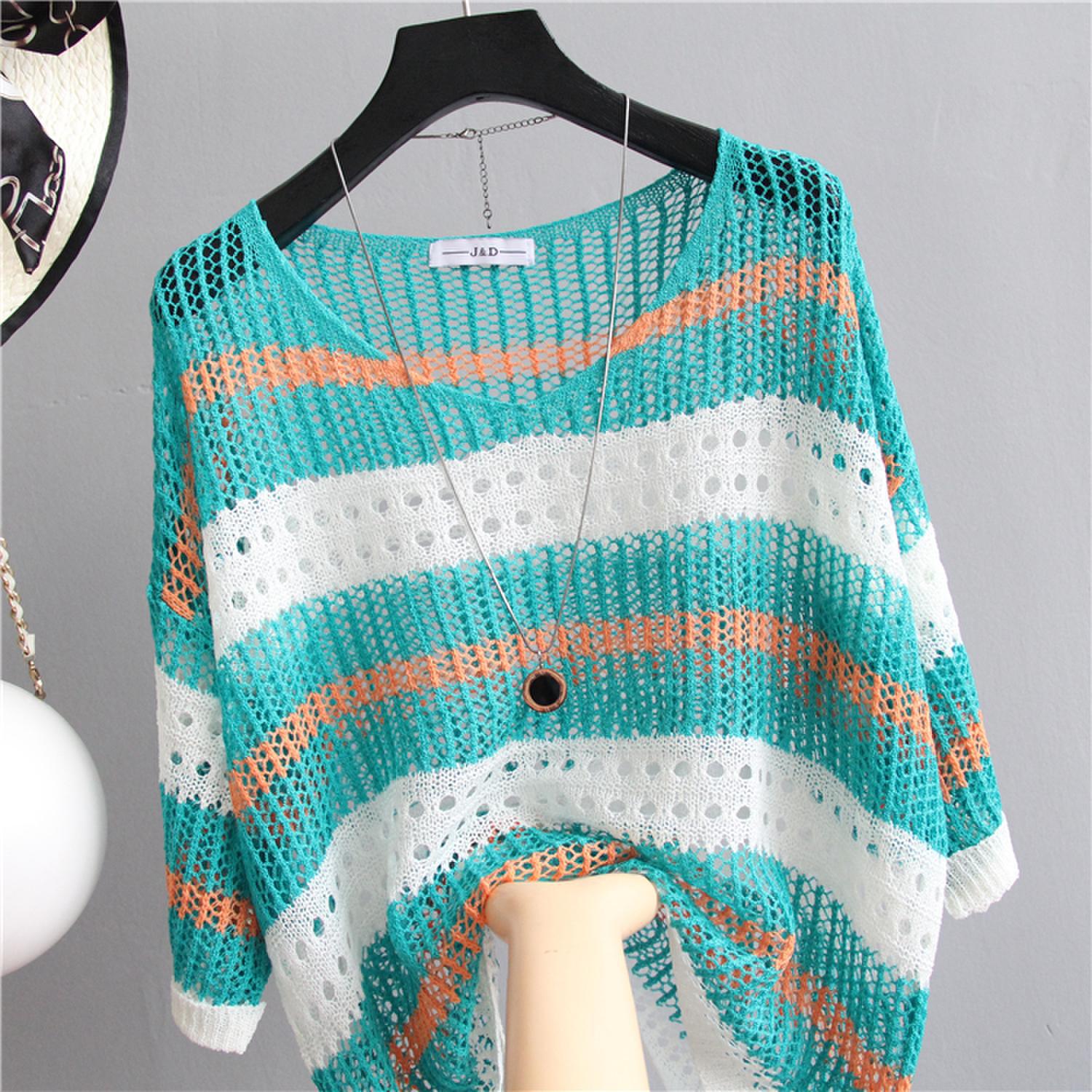 Women’s Striped Loose Pullover Sweater – Lightweight Elegance