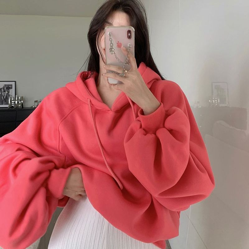 Women's Loose Solid Color Hoodie – Casual Pullover Sweater