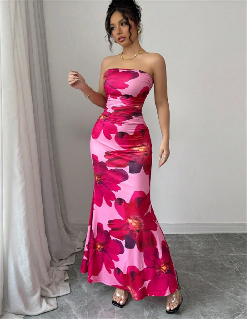 Travel Slim Fit Floral Dress – Long Hip Skirt, Sleeveless Design