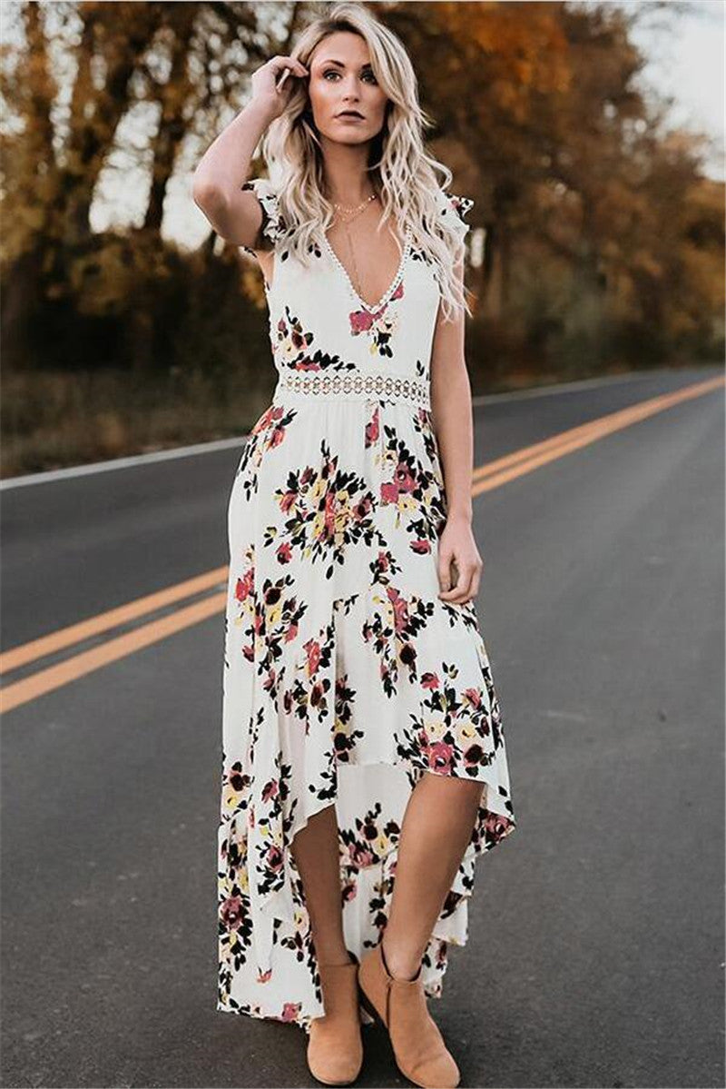 Sleeveless Irregular Print Dress – Chic & Flowing
