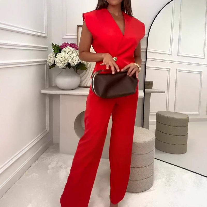 Button Wide-Leg Pants Set – Temperament Commute Fashion Suit