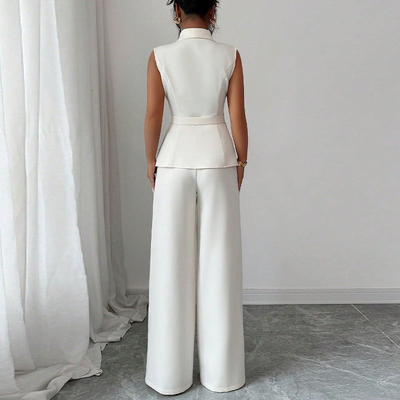 Women’s Solid Color Vest & Straight-Leg Trousers Suit – Effortless Elegance