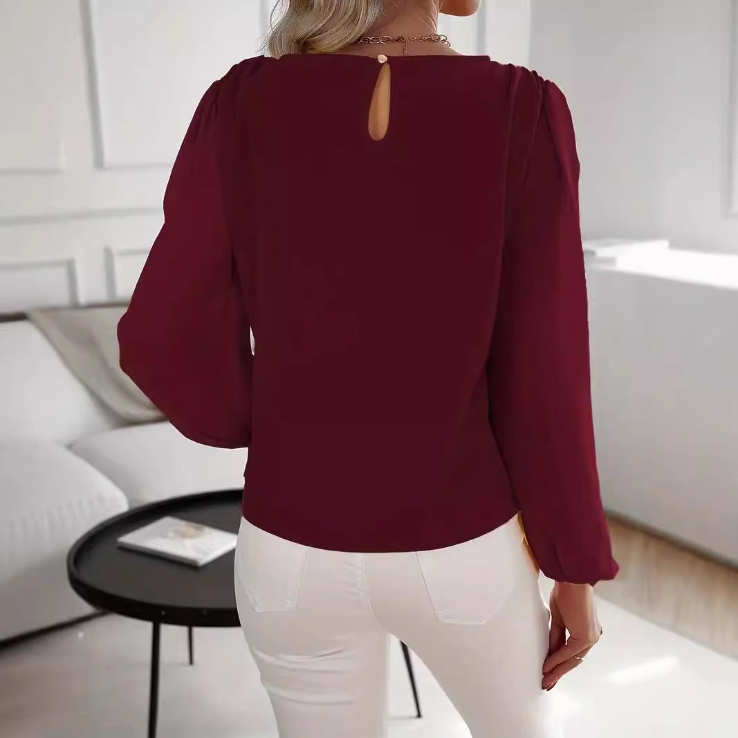 Women’s Solid Color Round Neck Top – Chic & Versatile