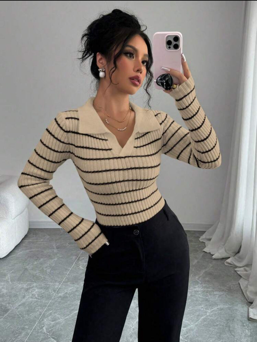 Women’s Striped Slim-Fit Long Sleeve T-Shirt – Street Style Essential
