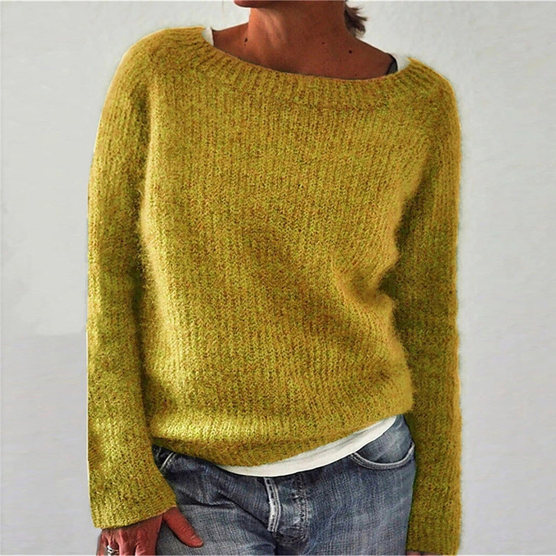 Women's Solid Color Sweater – Classic Round Neck Pullover
