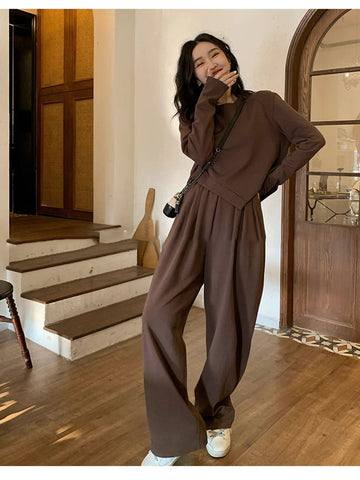 Women's Solid Color Casual Sports Suit – Loose Fit