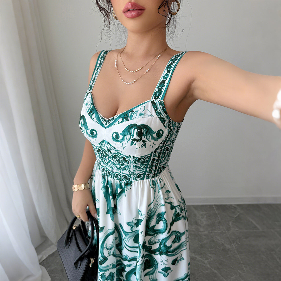 Green Floral Print Maxi Dress – Effortless Elegance
