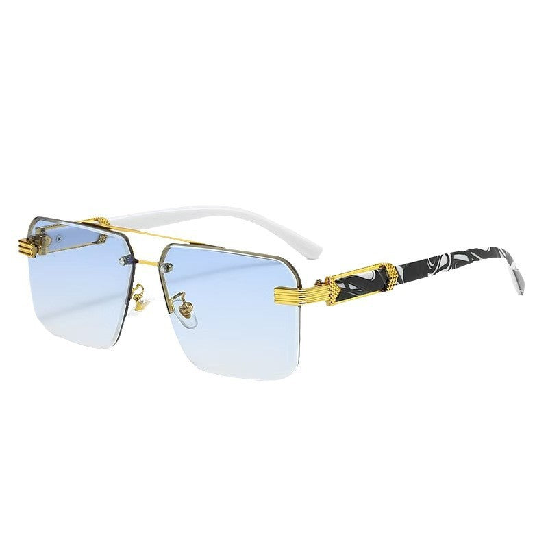 Half-Frame Large Diamond Mirror Glasses – Trendy & Versatile