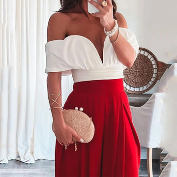 Women's Off-Shoulder Top & Wide-Leg Pants Set – Sexy Summer Two-Piece Outfit