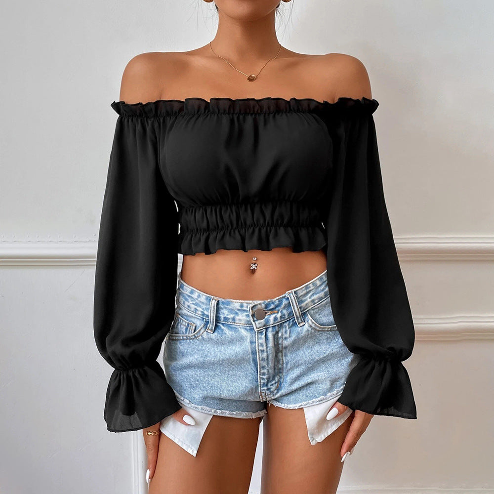 Fall 2024 Women's Blouse – Sexy Casual Fit with Puff Sleeves & Fitted Waist