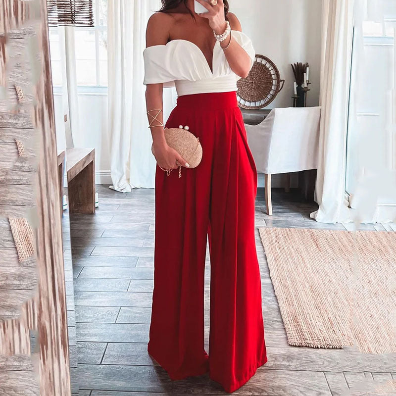 Women's Off-Shoulder Top & Wide-Leg Pants Set – Sexy Summer Two-Piece Outfit