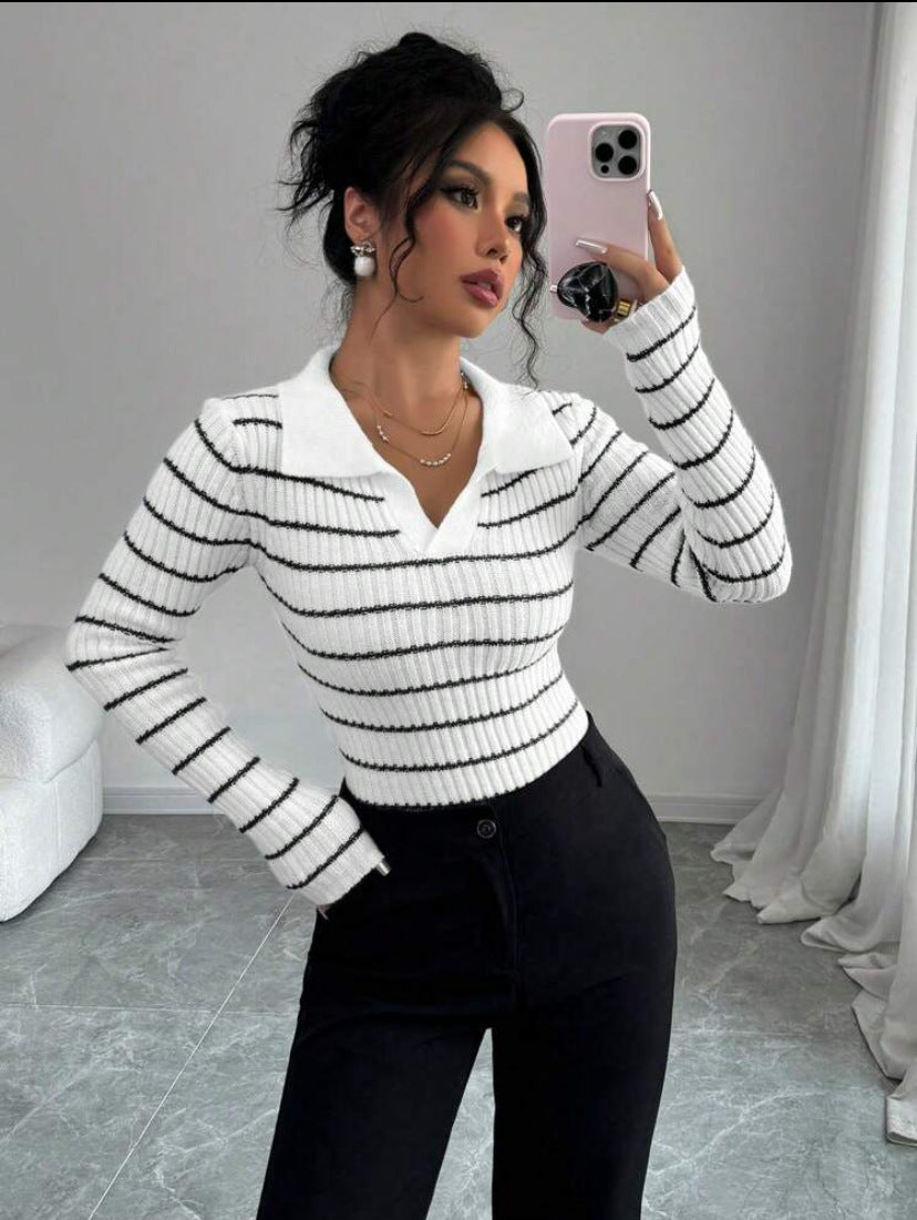 Women’s Striped Slim-Fit Long Sleeve T-Shirt – Street Style Essential