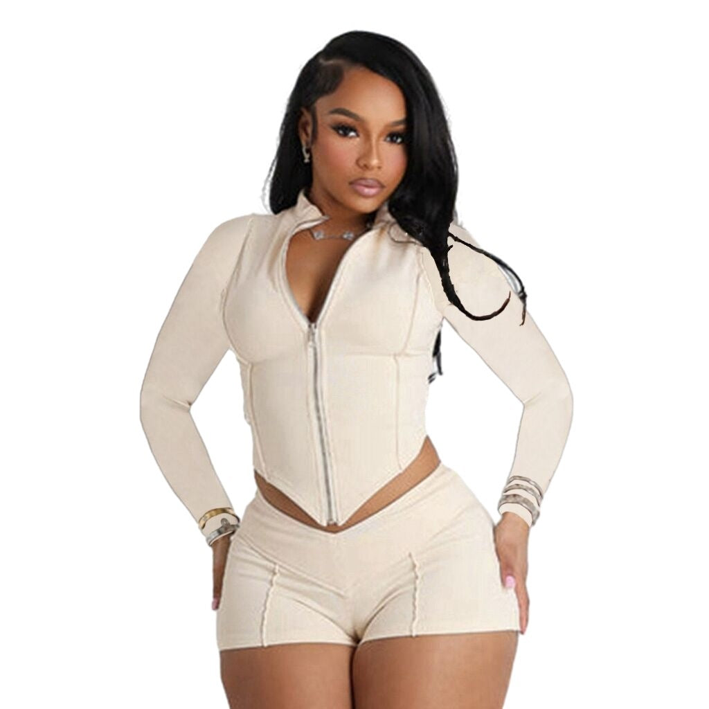 Women’s Sexy Lapel Long Sleeve Shorts Suit – Chic & Elegant