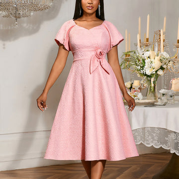 Women’s High Waist Puff Sleeve Dress – Elegant & Feminine
