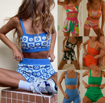 Makaka Summer Printed Knitted Sports Set – Sexy Beach Two-Piece