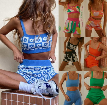 Makaka Summer Printed Knitted Sports Set – Sexy Beach Two-Piece