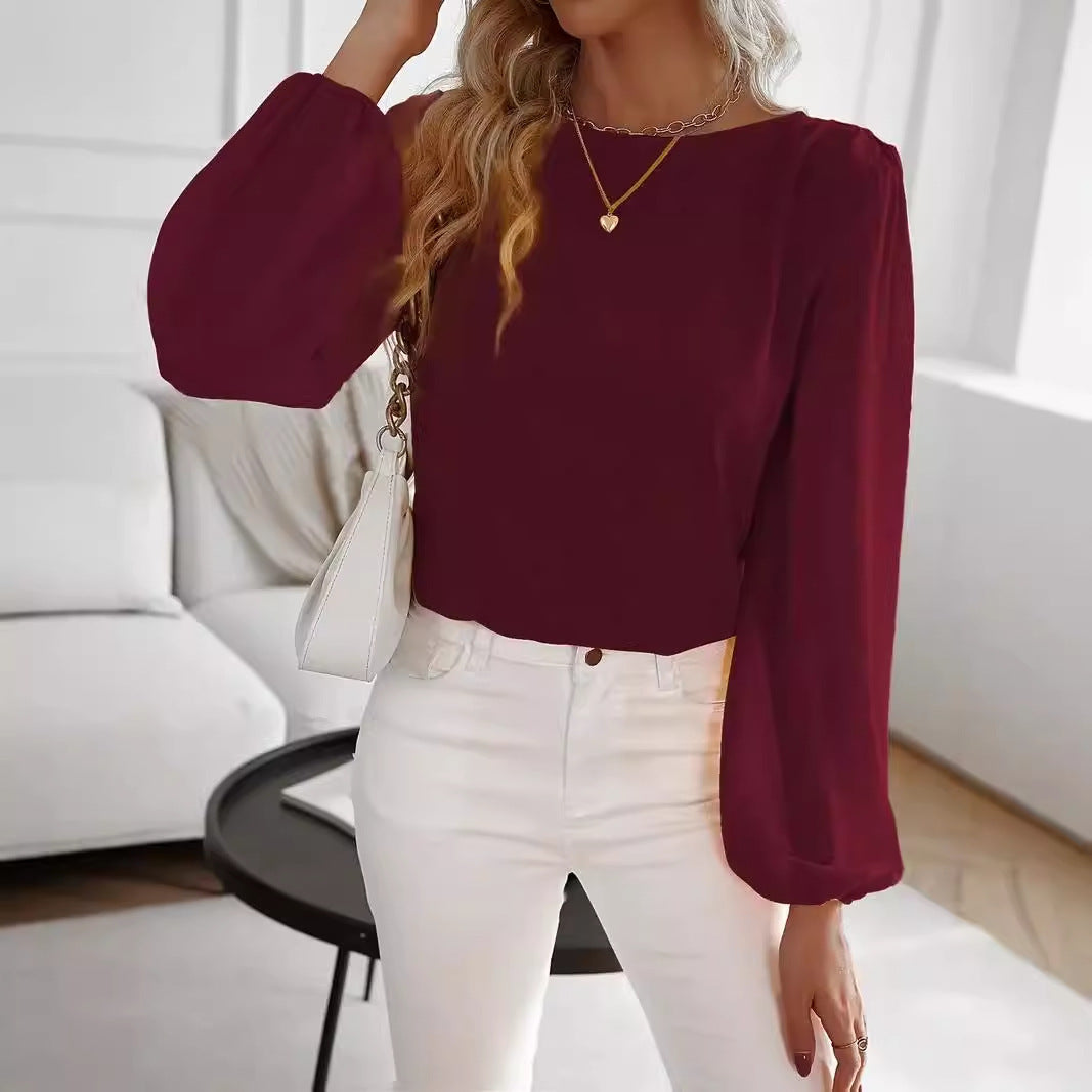 Women’s Solid Color Round Neck Top – Chic & Versatile